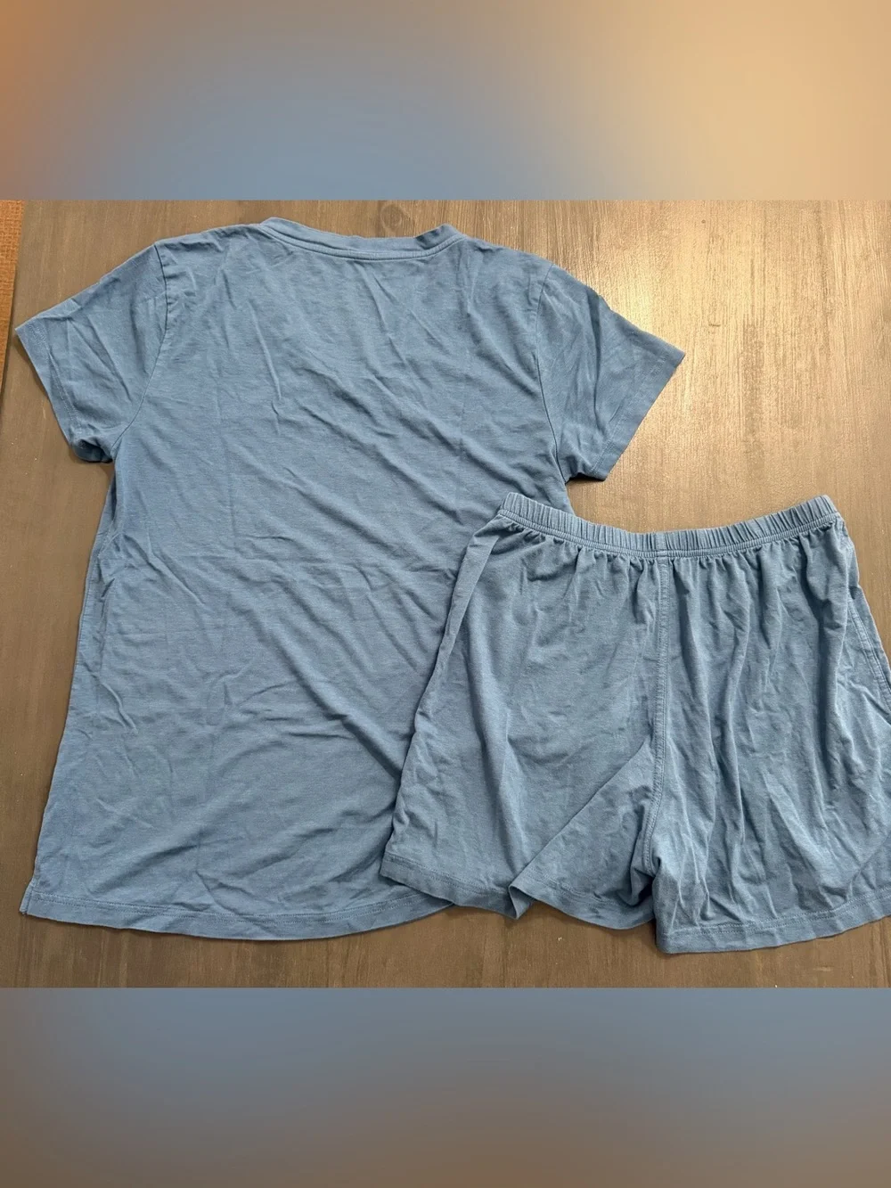 Fishers Finery Bamboo Pajama Lounge Set Blue V Neck Tee & Shorts XS